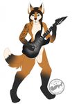  anthro canine featureless_crotch fox guitar khaleesi looking_at_viewer male mammal musical_instrument nude simple_background smile solo standing tattoo white_background 