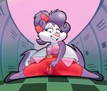  anthro breasts clothing dress female fifi_la_fume fingering fluffy fluffy_tail fur hair hair_bow hair_ribbon mammal masturbation purple_fur purple_hair pussy pussy_juice ribbons saran-rape skunk split tiny_toon_adventures vaginal vaginal_masturbation warner_brothers 