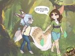  anthro chibi clothed clothing duo english_text feline female forest khaleesi lynx mammal outside smile standing text tree 
