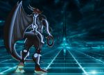  2016 5_toes armor barefoot building cloud digital_media_(artwork) dragon futuristic identity_disc male neon_lights night outside red_skin sky solo the_grid toes tron ty_(zp92) wings zp92 