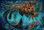  amber_eyes ambiguous_gender brown_fur day feline fish flashw fur lynx mammal marine pawpads paws solo spots underwater water whiskers 