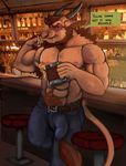  abs alcohol animal_genitalia anthro armpit_hair armpits bar beer belly belt beverage biceps big_biceps big_penis blood blue_eyes bovine brown_hair cattle clenched_teeth clothed clothing counter cup detailed_background drake-husky ear_piercing english_text erection facial_piercing flexing front_view hair hi_res holding_object huge_penis inside looking_at_viewer male mammal manly mature_male muscular muscular_male nervous nipples nose_piercing nosebleed pants pecs penis piercing pose pubes solo standing stool teeth text thick_penis topless vein veiny_penis 