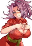 alternate_hairstyle breasts cleavage commentary_request huge_breasts jun'you_(kantai_collection) kantai_collection kupala long_hair looking_at_viewer ponytail purple_eyes purple_hair smile solo spiked_hair 