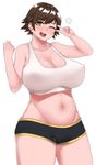  alternate_breast_size bare_shoulders boyshorts breasts collarbone commentary_request curvy highres honda_mio idolmaster idolmaster_cinderella_girls large_breasts looking_at_viewer oozon_(ozon) short_hair simple_background solo white_background yellow_eyes 