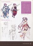  absurdres aquaplus armor breasts character_sheet cleavage concept_art dungeon_travelers_2 gauntlets highres holding holding_weapon houzouji_yae japanese_clothes jewelry kokonoka large_breasts lineart long_hair mask multiple_views necklace purple_hair red_eyes scan shield simple_background sword translation_request weapon 