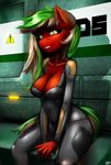  alexart1275 anthro breasts clothing equine female fur green_blaze_(character) green_hair hair horse inside looking_at_viewer mammal my_little_pony pony sitting smile solo teeth white_hair yellow_eyes 