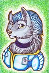  anthro canine clothed clothing collar gard3r looking_at_viewer male mammal simple_background solo traditional_media_(artwork) 