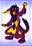  anthro dragon feline gard3r hair hybrid male mammal nude purple_hair simple_background solo standing whiskers 