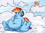  belly big_belly blue_fur equine female fluttershy_(mlp) friendship_is_magic fur graphene hair horse mammal multicolored_hair my_little_pony navel navel_penetration navel_poke overweight pegasus pencil_(disambiguation) penetration rainbow_dash_(mlp) rainbow_hair wings 