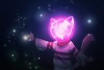  abstract_background akitary ambiguous_gender child claws crystal digital_media_(artwork) digital_painting_(artwork) faceless feline firefly glowing lightbulb mammal paws pink_light shaded simple_background swarm watty young 