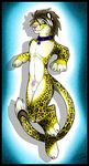  animal_genitalia anthro balls collar feline gard3r leopard looking_at_viewer male mammal navel nude penis sheath simple_background smile solo 