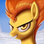  2016 amber_eyes cloud equine female feral friendship_is_magic fur hair horse jeki looking_at_viewer mammal multicolored_hair my_little_pony orange_hair outside pony sky smile solo spitfire_(mlp) teeth two_tone_hair wonderbolts_(mlp) yellow_fur 