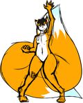  ambiguous_gender black_background blue_eyes canine chimer flat_colors fox fur girly mammal multi_tail multicolored_fur nude pose sev simple_background sketch thick_thighs wide_hips 