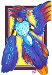  anthro avian beak feathered_wings feathers featureless_crotch female gard3r navel nude open_mouth simple_background smile solo tongue traditional_media_(artwork) wings 