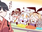  &gt;_&lt; :3 =_= animal_ears bangs barefoot black_hair blonde_hair brown_hair bunny_ears check_translation closed_eyes commentary_request cushion eating enemy_aircraft_(kantai_collection) eyebrows eyebrows_visible_through_hair fake_animal_ears food food_on_face hairband hand_to_own_mouth headgear holding holding_food horns houshou_(kantai_collection) japanese_clothes kantai_collection kimono long_hair mittens multiple_girls neckerchief northern_ocean_hime open_mouth orange_eyes ponytail rensouhou-chan sako_(bosscoffee) sandwich shimakaze_(kantai_collection) shinkaisei-kan short_hair sitting sitting_on_head sitting_on_person smile tasuki translated translation_request white_hair x3 yukikaze_(kantai_collection) 
