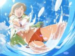  bikini brown_hair closed_eyes day horibe_hiderou interlude long_hair open_mouth outstretched_arms red_swimsuit side-tie_bikini solo splashing swimsuit tamaki_maiko water 
