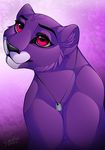  feline female feral fur garder half-closed_eyes jewelry lion mammal necklace purple_fur simple_background solo 