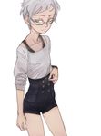  collarbone flat_chest glasses grey_eyes kyokugen_dasshutsu phi_(kyokugen_dasshutsu) season_(artist) short_hair short_shorts shorts silver_hair sketch solo zero_time_dilemma 