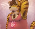  2016 anthro belly blush chub clothed clothing cub digital_media_(artwork) english_text feline fur furrie hair hairy invalid_tag looking_at_viewer male mammal mytigertail nipples overweight simple_background solo text tiger young 