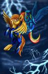  2016 angry battle blood blue_feathers blue_fur clenched_teeth clothing cloud cutie_mark duo equine feathered_wings feathers female feral fight flying friendship_is_magic fur hair jeki lightning mammal multicolored_hair my_little_pony outside pegasus rainbow_dash_(mlp) rainbow_hair raining red_eyes sky spitfire_(mlp) spread_wings teeth uniform wings wonderbolts_(mlp) wounded yellow_feathers yellow_fur 