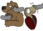  2016 aliasing anthro bear brown_fur clothed clothing digital_media_(artwork) disembodied_hand flannel fur lizard male mammal reptile scalie shirt simple_background trout_(artist) trout_(character) 