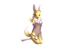  2016 anthro black_sclera blue_eyes breasts canine chest_tuft digimon female fox fur greatredfoxwolf hi_res looking_at_viewer mammal mostly_nude nipples renamon solo tuft white_fur yellow_fur 