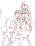  commentary_request fang girls_und_panzer highres itsumi_erika katyusha long_hair monochrome multiple_girls nishizumi_miho shimada_arisu short_hair sitting toritori white_background 