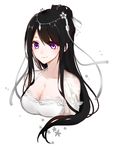  akira_(ying) blush breasts cleavage hair_ornament large_breasts long_hair looking_at_viewer original purple_eyes simple_background smile solo white_background 