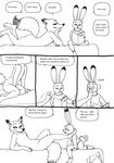  anthro bed bernielover canine crossgender disney female fox fur judy_hopps lagomorph lying male mammal monochrome nick_wilde nude on_bed paper paws pussy rabbit simple_background size_difference smile speech_bubble text white_background zootopia 