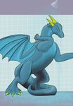  2016 blue_body blue_skin dragon feral horn membranous_wings nystemy(artist) nystemy(character) scalie shower solo thick_tail western_dragon wings 