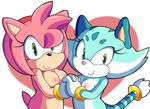  alpha_channel amy_rose anthro breasts duo feline female green_eyes hair hedgehog mammal nipples nude pink_hair pose senshion smile sonic_(series) tide_the_tiger 