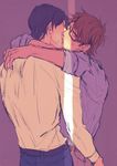  2boys ace_of_diamond brown_hair glasses kiss looking_at_viewer male_focus multiple_boys yaoi 