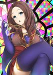  bad_id bad_pixiv_id blue_eyes blue_gloves blue_legwear brown_hair cape crossed_legs fate/grand_order fate_(series) gauntlets gloves leonardo_da_vinci_(fate/grand_order) long_hair looking_at_viewer miniskirt multicolored multicolored_background open_mouth p!nta sitting skirt solo thighhighs thighs wavy_hair 