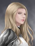  absurdres blonde_hair bodysuit claymore grey_background highres long_hair looking_at_viewer pauldrons profile roland-gin silver_eyes solo teresa_(claymore) wavy_hair 