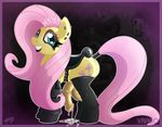  2016 absurd_res animal_genitalia animal_penis balls black_lips clothing cum cum_drip cutie_mark dickgirl dripping earth_pony equine equine_penis flaccid_cock fluttershy_(mlp) friendship_is_magic gloves herm hi_res horse intersex legwear looking_at_viewer mammal my_little_pony penis piercing pinup pony pose precum saddle simple_background smile solo standing stockings vrabo 
