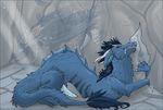  2011 blue_(character) blue_fur cave dragon dream drooling erection fin fur furred_dragon horn male male/male paddle penis quad_horns saliva sea_dragon_(species) smile stripes twistedpherret_(artist) 