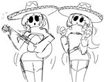  :o black_and_white breasts dancing duo eyelashes female guitar hair hat humanoid maracas mario_bros mask minus8 monochrome musical_instrument nintendo paper_mario shygirl shyguy sombrero video_games wide_hips 