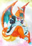  025aki absurd_res anthro blue_eyes blush breasts charizard claws clothing eyelashes female fire hi_res maid_uniform nintendo pok&eacute;mon slightly_chubby slit_pupils solo thick_thighs traditional_media_(artwork) uniform video_games wide_hips wings 