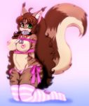  2016 anthro areola bdsm bell big_breasts bondage bound breasts brown_fur brown_hair cat clothed clothing collar feline female fur green_eyes hair invalid_tag kneeling legwear long_hair looking_at_viewer mammal nipples panties pastelletta pink_nose rope smile solo stockings thick_thighs topless toy underwear white_fur 