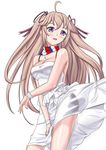  absurdres ahoge blush brown_hair dress french_flag hair_ribbon highres jewelry long_hair necklace open_mouth purple_eyes ribbon scarf smile solo two_side_up vauquelin_(zhan_jian_shao_nyu) very_long_hair white_dress wind wolpe zhan_jian_shao_nyu 