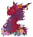  ambiguous_gender dragon fangs feral flower glowing glowing_eyes horn hornedfreak plant red_scales scales simple_background solo teeth western_dragon white_background 