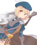  bad_id bad_twitter_id beret blonde_hair cape djeeta_(granblue_fantasy) granblue_fantasy gun hat hawkeye_(granblue_fantasy) orange_eyes seedflare short_hair shoulder_pads simple_background sketch smile solo weapon white_background 