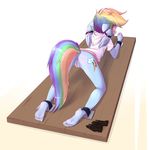  anthro anthrofied bdsm blush bondage bottomless bound clothed clothing equine feathers female friendship_is_magic gag hoodie hoodie_(artist) mammal my_little_pony pegasus pussy rainbow_dash_(mlp) simple_background spread_legs spreading straps table wings 