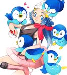  1girl artist_request female hikari_(pokemon) nintendo piplup pokeball pokemon smile 