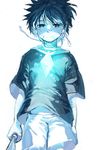  absurdres bad_id bad_pixiv_id bandages black_eyes black_hair commentary_request diamond highres kamijou_touma knife light male_focus spiked_hair to_aru_majutsu_no_index undertale untit younger 