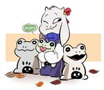  amphibian caprine child clothing cute eyes_closed fangs female frog froggit fur goat group happy horn hug leaves littletale long_ears mammal mudkipful robe simple_background smile tongue toriel undertale video_games white_fur young 