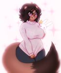  2016 anthro beaver big_breasts black_nose blush breasts brown_fur brown_hair clothed clothing eyewear female fur glasses hair looking_at_viewer mammal pants pastelletta purple_eyes rodent short_hair smile solo sweater wide_hips 