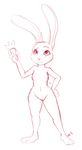 2016 anthro areola bluechika breasts disney female fur hand_on_hip judy_hopps lagomorph looking_at_viewer mammal navel nipples nude pen pussy rabbit simple_background smile solo standing zootopia 
