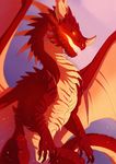  biped dragon glowing glowing_eyes horn hornedfreak male open_mouth red_scales scales solo standing teeth western_dragon wings 