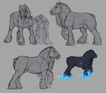  anthro clothed clothing duo equine feral hooves hornedfreak horse human magic male mammal multiple_images reins simple_background sketch solo standing 